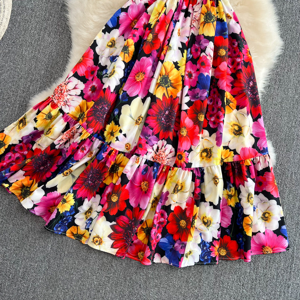 Sweet flower pattern short dress A line fashion dress    S475