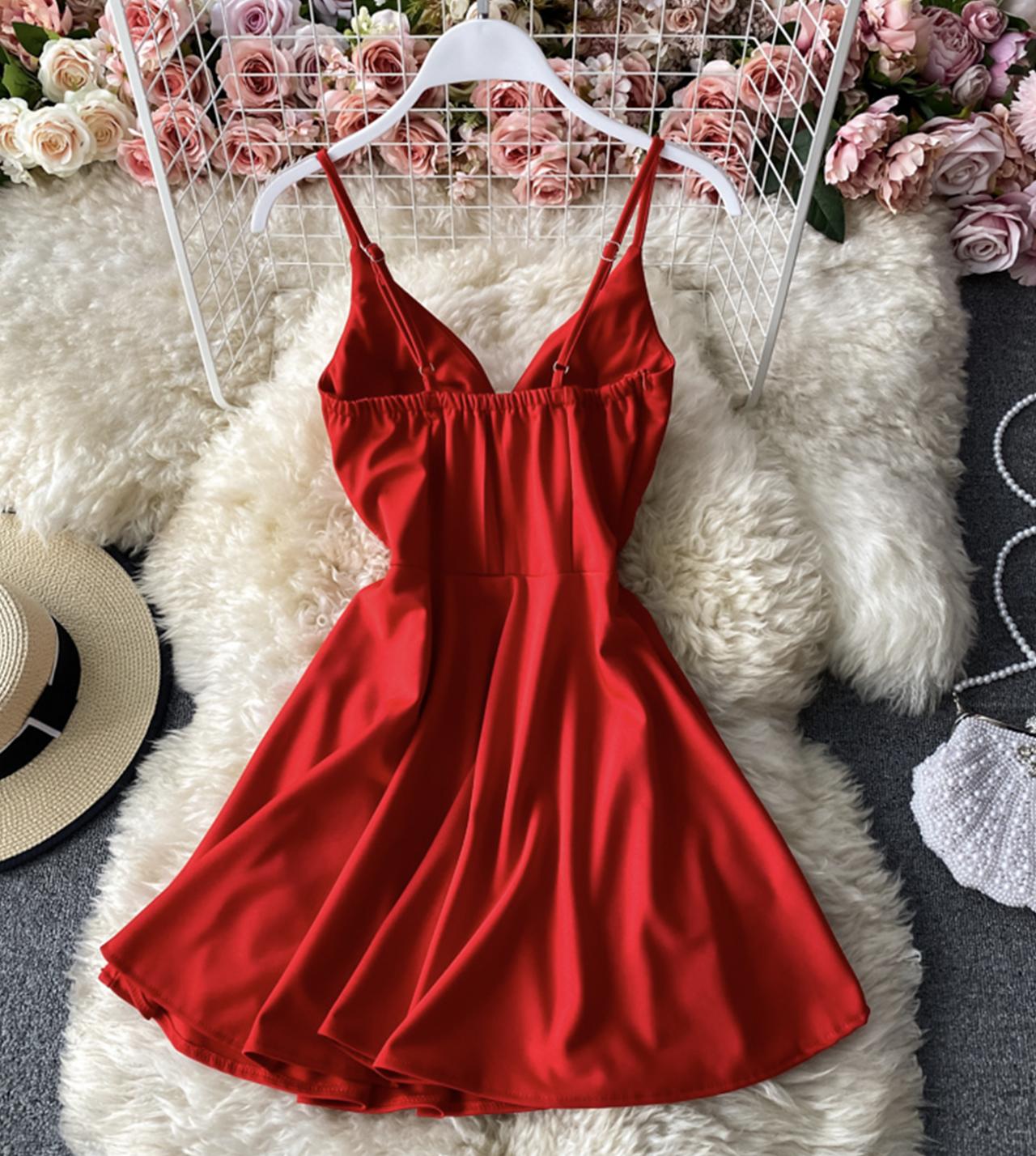 Cute A line v neck short dress   S93