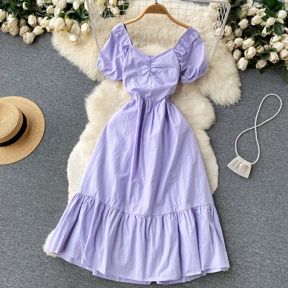 Purple A-line short dress fashion dress     S305