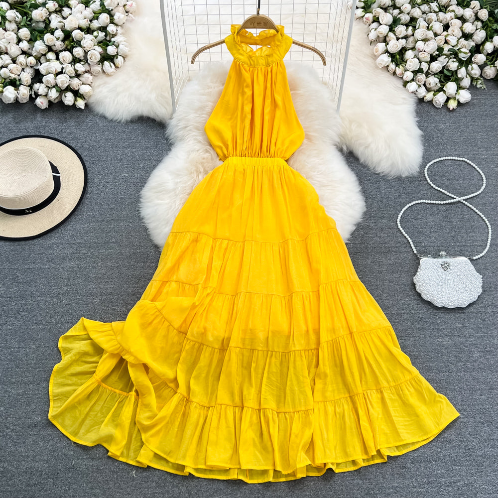 Yellow A line short dress fashion dress   S377