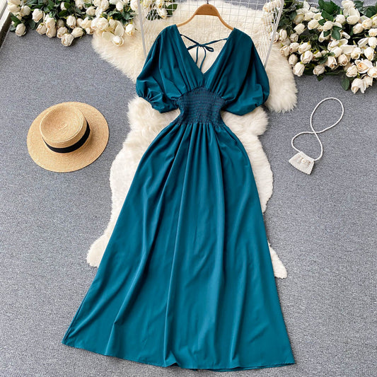 Cute V-neck A-line dress fashion dress    S306