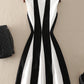 Stylish A line black white striped slim dress   S118