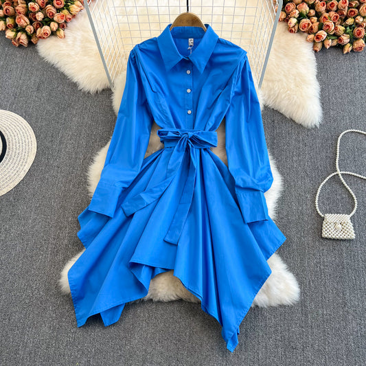 Fashion Irregular Long Sleeve Shirt Dress      S230