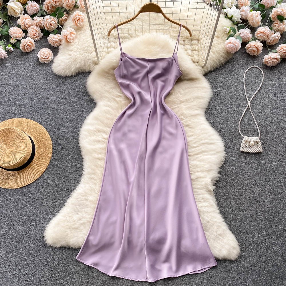 Purple satin fashion dress    S323