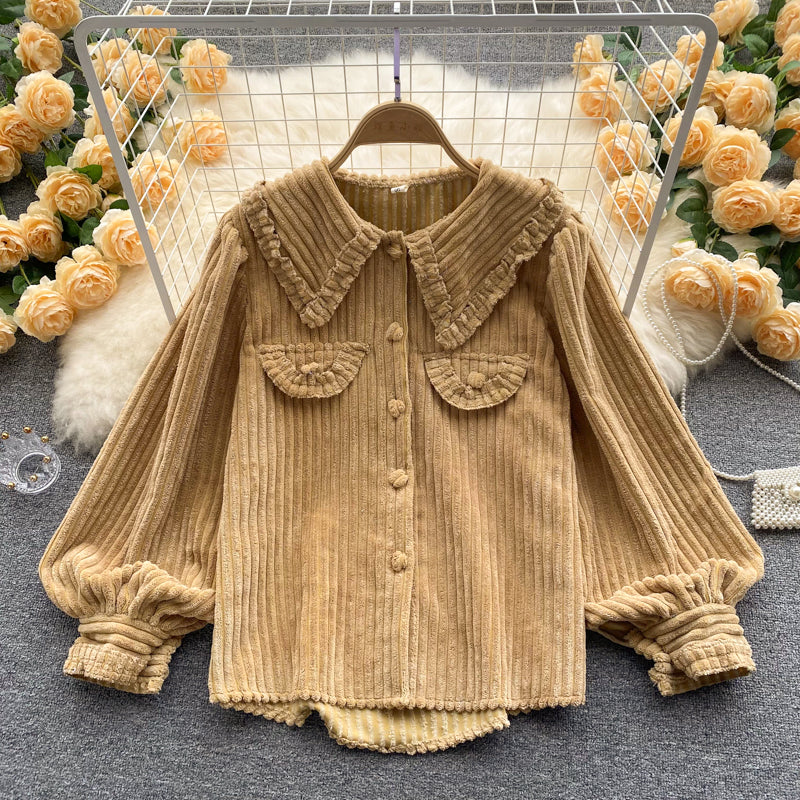 Lovely corduroy long-sleeved shirt     S516