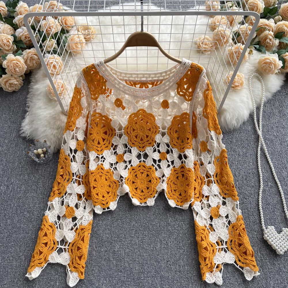 Stylish Crochet Lace Long Sleeve Top     S135