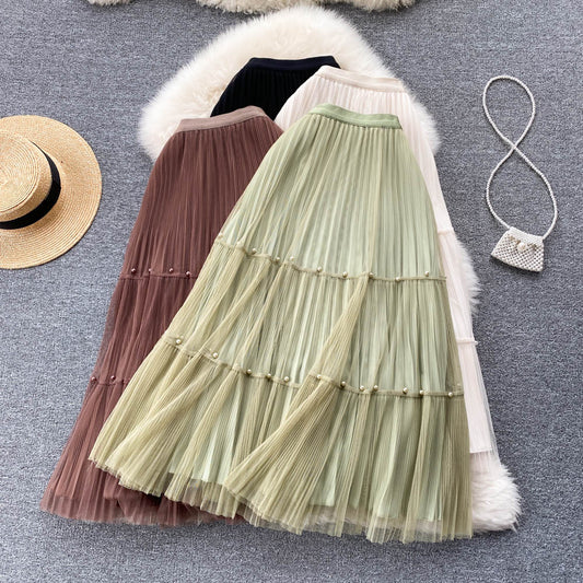 Cute mesh pleated skirt A line fashion skirt      S219