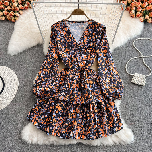 Cute v neck long sleeve dress fashion dress    S514