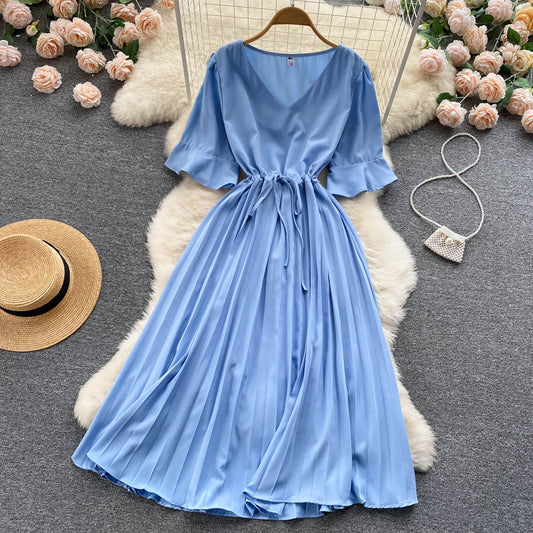 Simple v neck A line dress fashion dress     S347