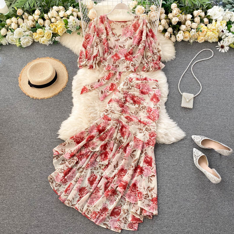 Cute floral chiffon two pieces dress fashion dress     S145