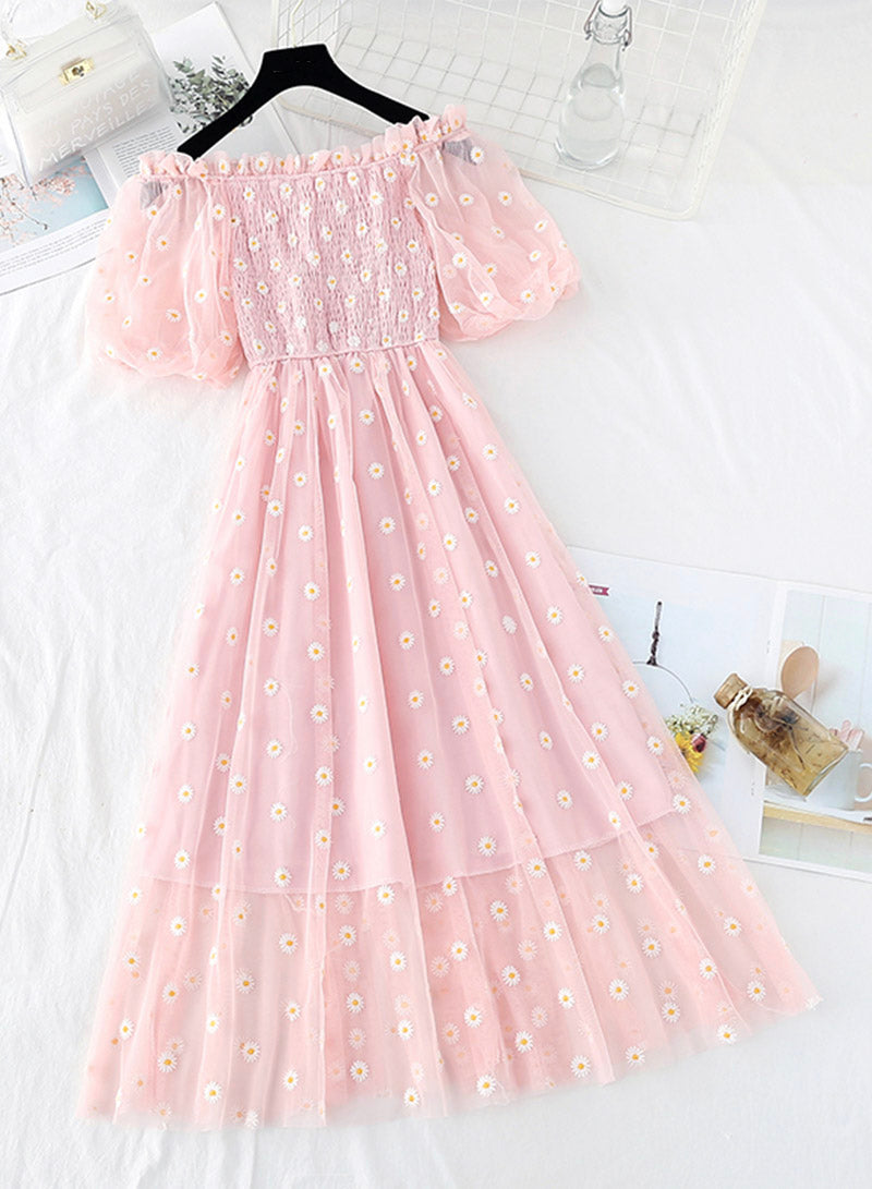 Cute A line daisy flower dress girl summer dress    S79