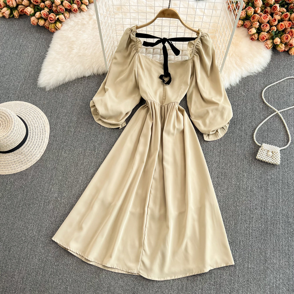 Cute bow puff sleeve dress     S246