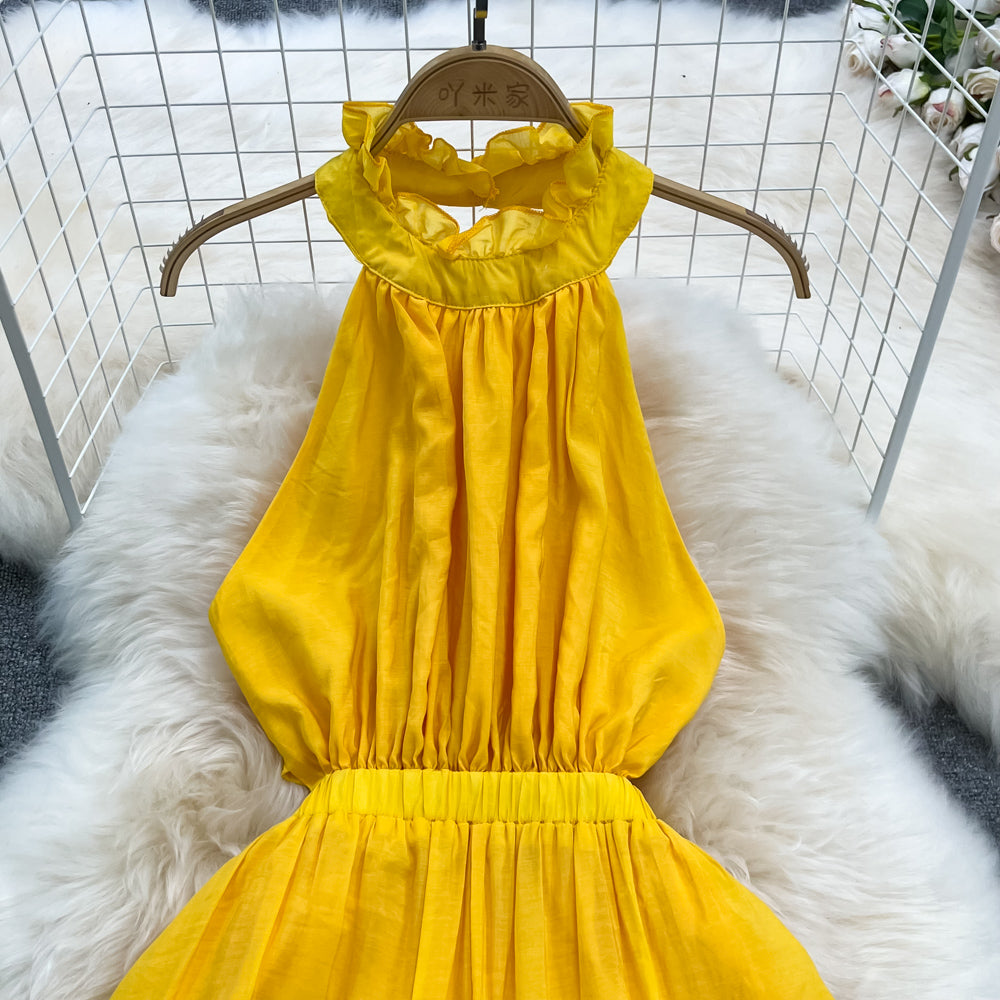 Yellow A line short dress fashion dress   S377