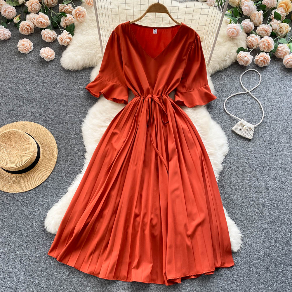 Simple v neck A line dress fashion dress     S347