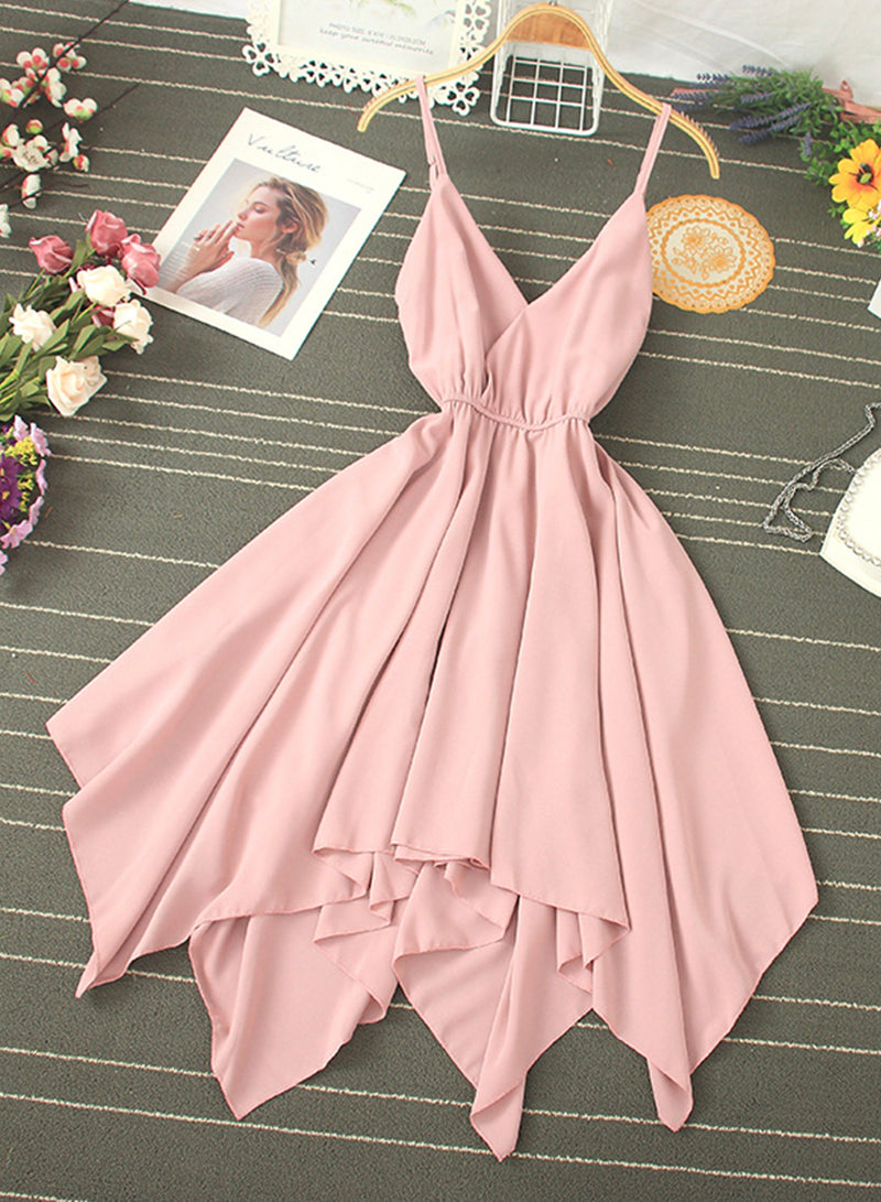 Women's dress A line v neck chiffon irregular dress    S112