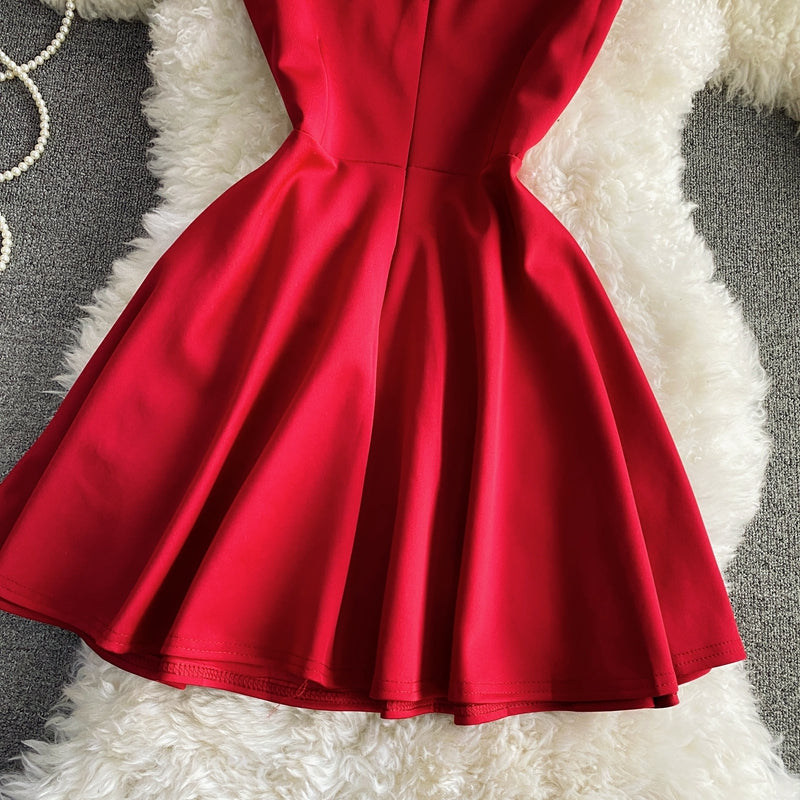 Simple v neck short dress fashion girl dress    S342