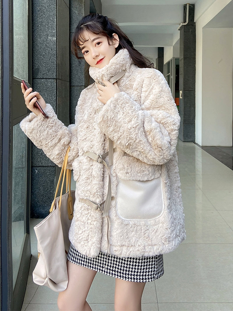 Cute lamb fur padded coat   S34