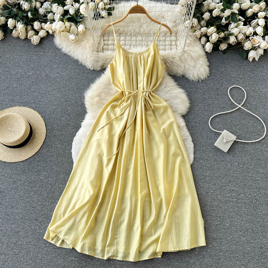 Yellow A-line short dress fashion dress    S303