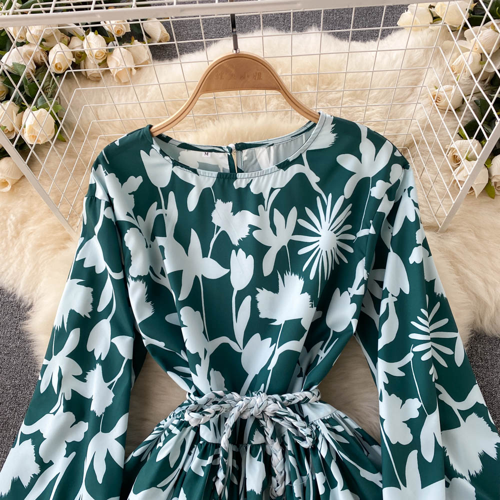 Sweater A line floral dress A line long sleeve fashion dress    S55