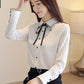 Cute Bow Knot White Long Sleeve Chiffon Blouse       S546