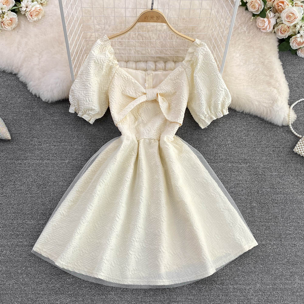 Simple A line bow dress fashion girl dress    S362