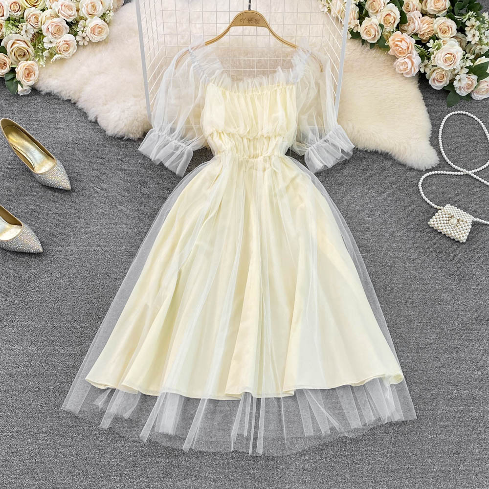 Champagne tulle A line dress fashion dress   S311