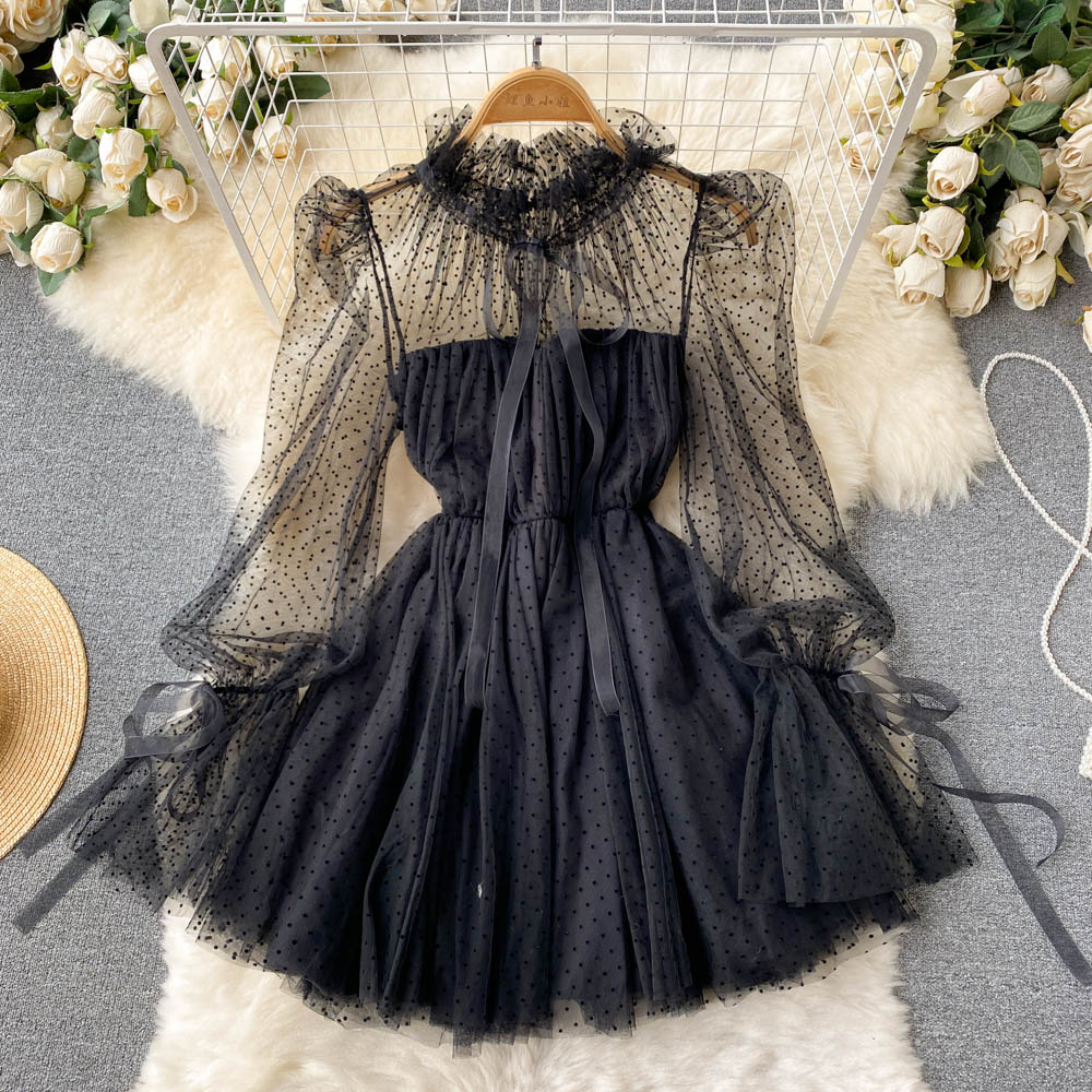 Cute tulle long sleeve dress A line short dress     S245