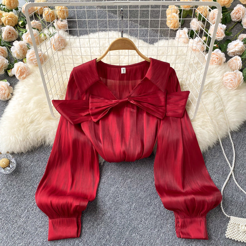 Cute bow long sleeve top     S207