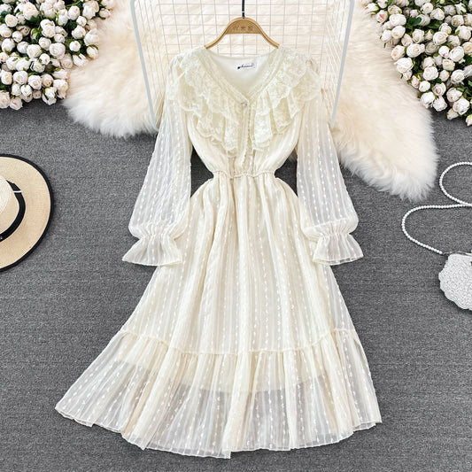 Cute lace long sleeve dress A line fashion dress     S190