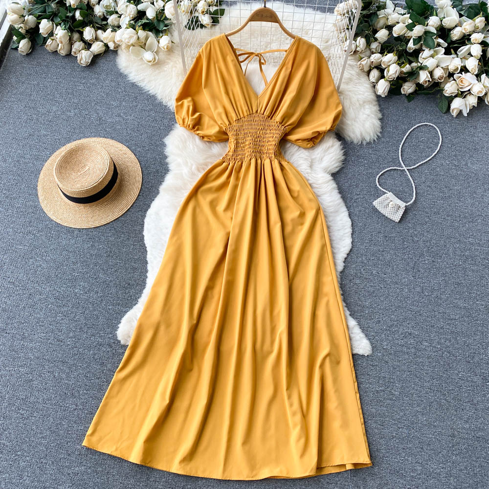 Cute V-neck A-line dress fashion dress    S306