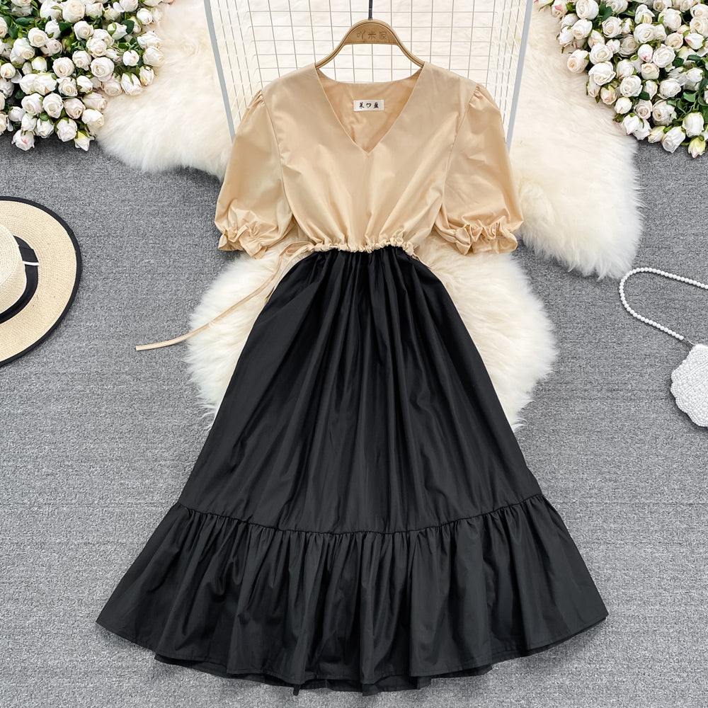 Cute v neck A line dress fashion girl dress    S341