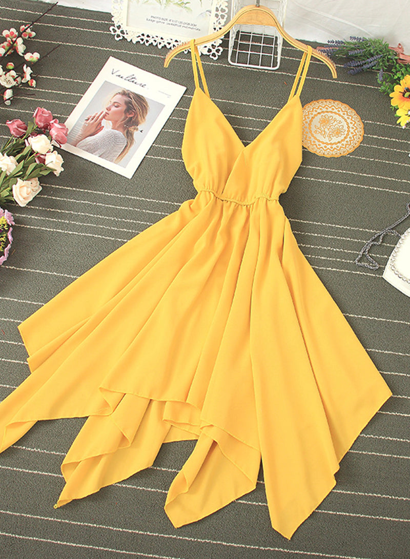 Women's dress A line v neck chiffon irregular dress    S112