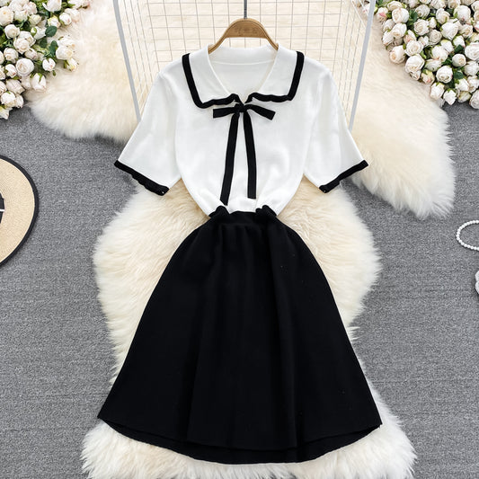 Cute white and black knitted dress     S318