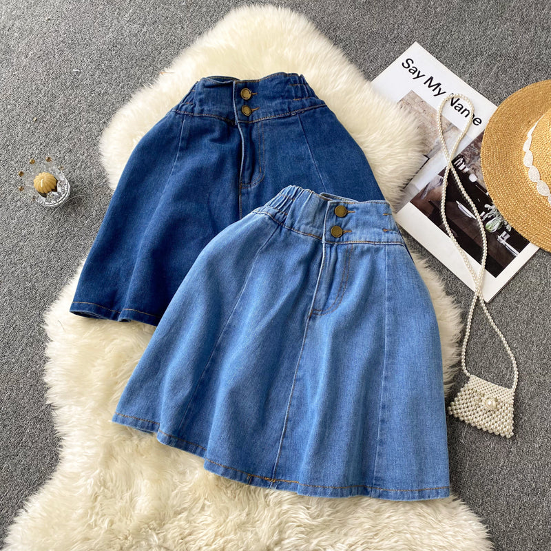 Simple denim skirt blue A line skirt      S431