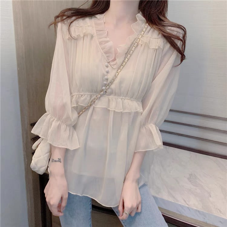 cute loose chiffon top    S162