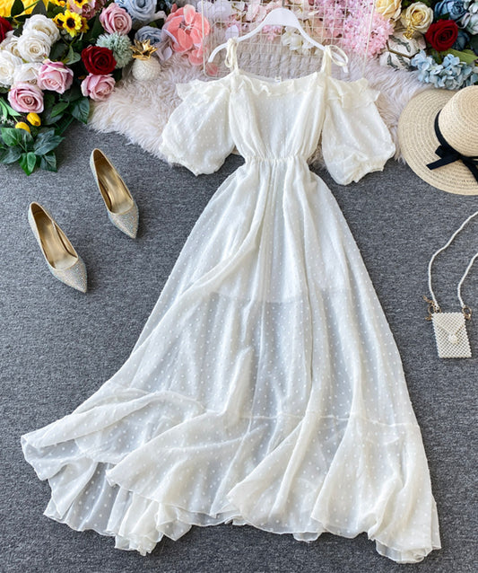 Simple white A line dress fashion girl dress   S115