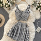 Stylish plaid two pieces sets   S58