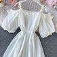 Simple white A line dress fashion girl dress   S115