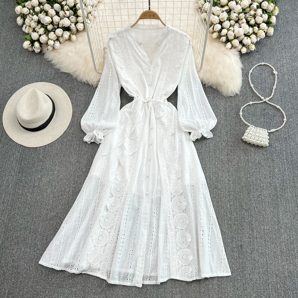 White lace long sleeve dress fashion dress    S179