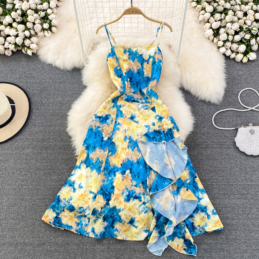 Blue A line dress fashion girl dress     S394