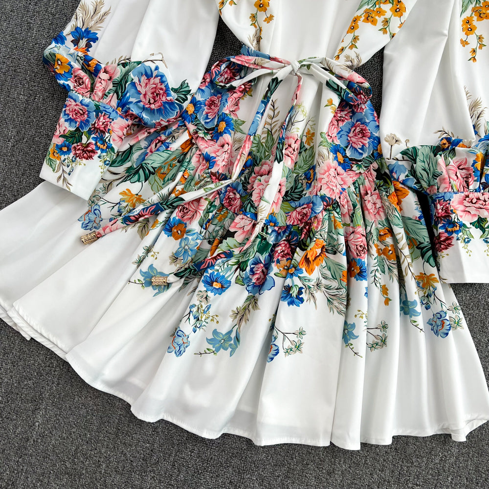 Cute A line floral pattern short dress white fashion dress     S237