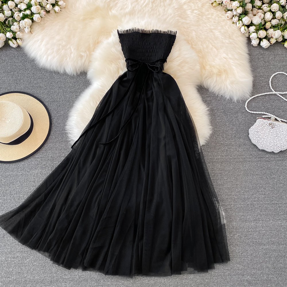 Black tulle off shoulder dress fashion girl dress     S521