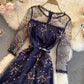 Blue lace short A line dress fashion girl dress    S101