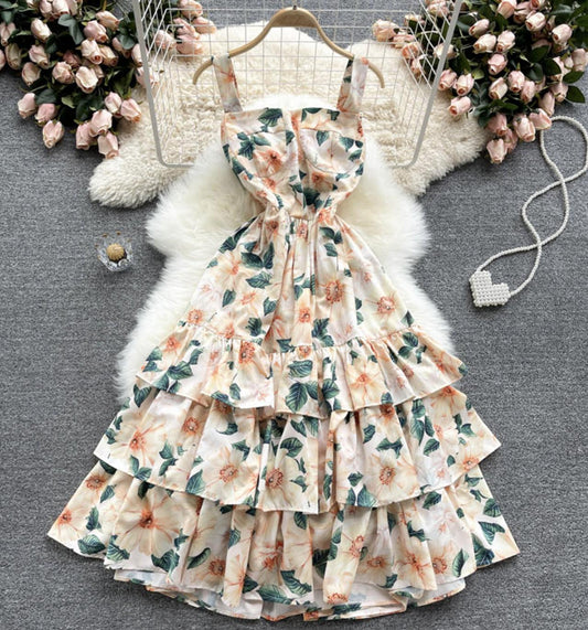 Cute A line floral dress fashion dress   S20