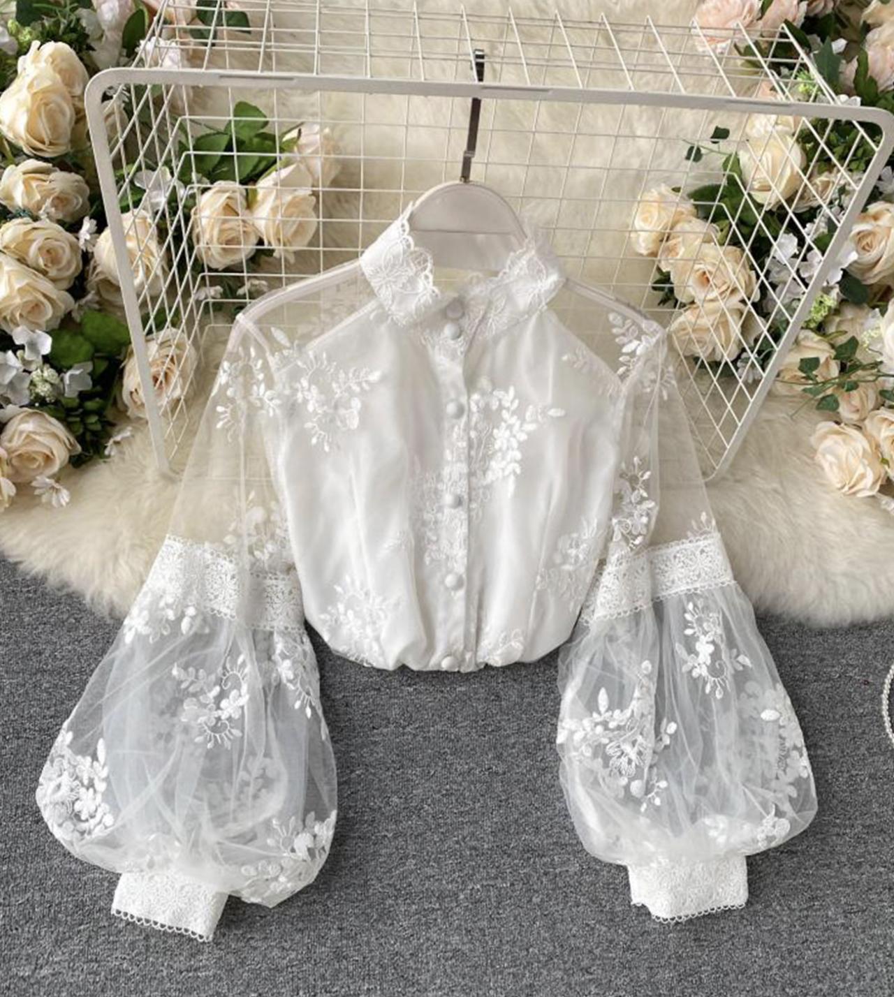 Stylish lace long sleeve tops   S30