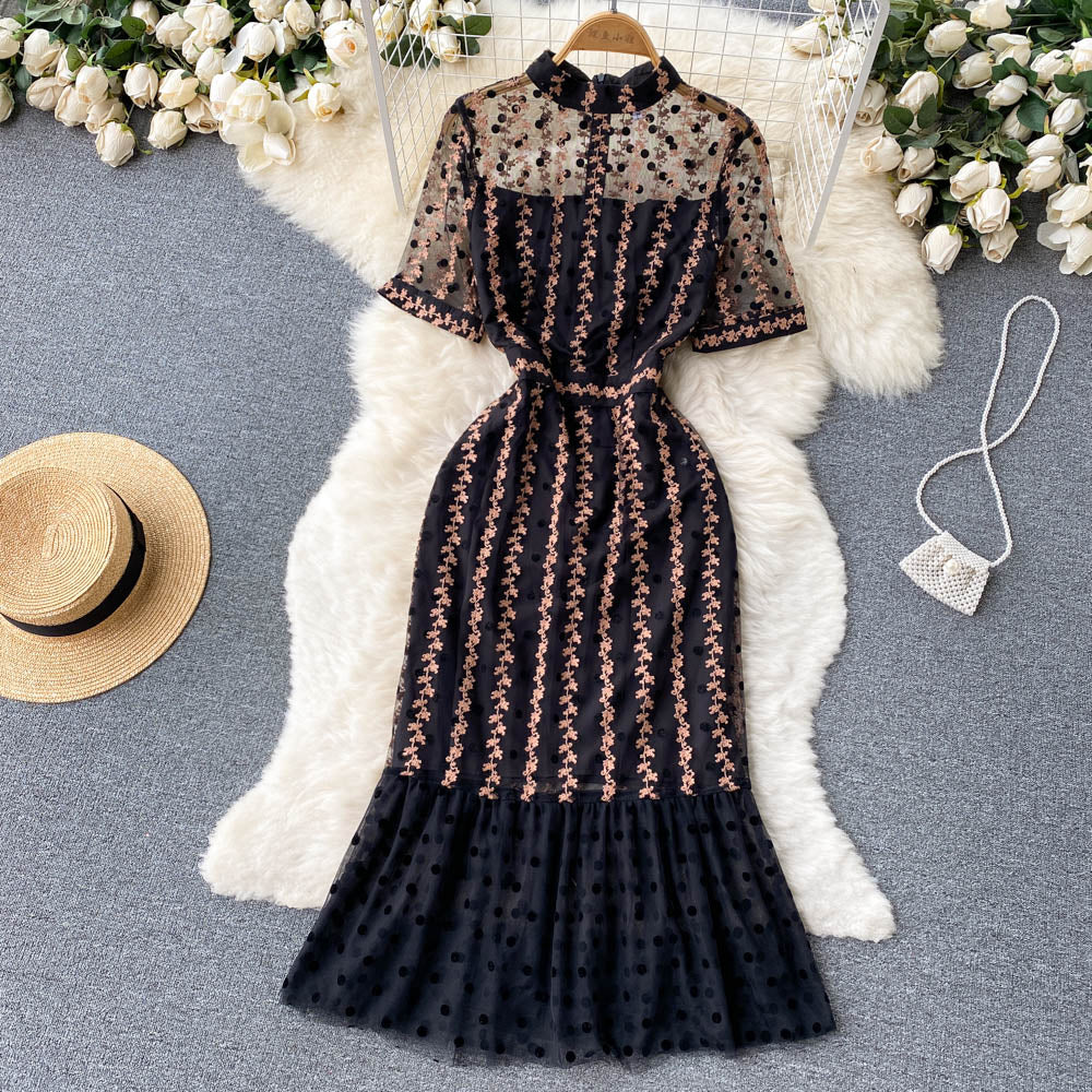 Black lace fashion dress     S344