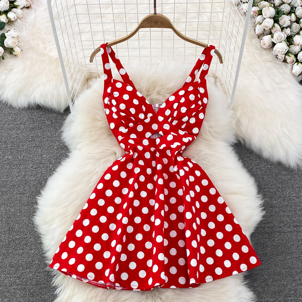 Sexy A-line v-neck polka-dot dress fashion dress    S308