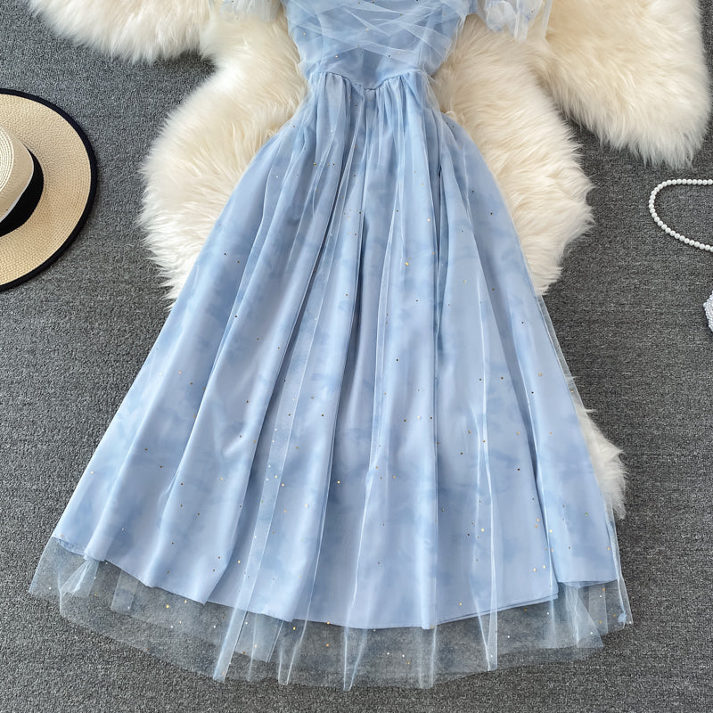 Blue tulle short dress A line summer dress   S336