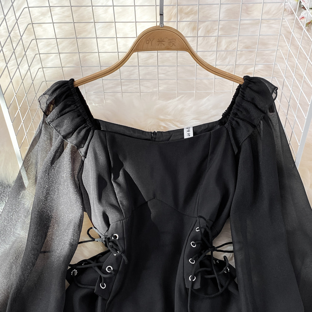 Black long sleeve dress A line fashion dress    S144