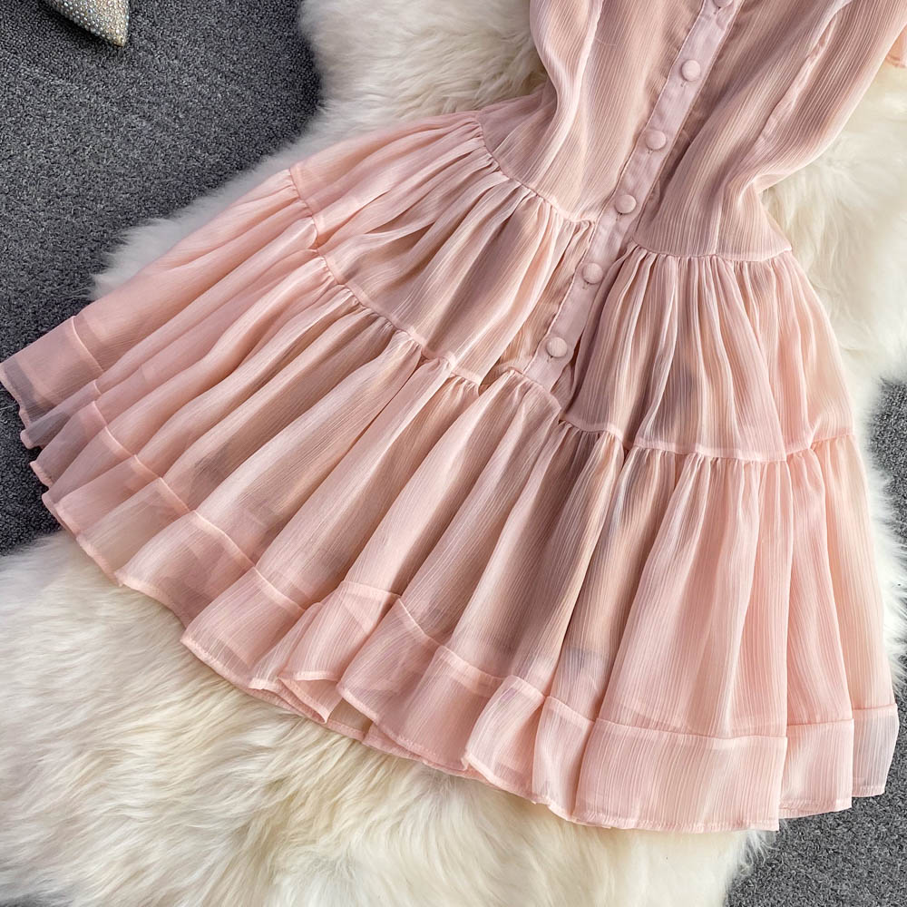 Pink v neck tulle short dress fashion dress   S334